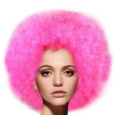 a mannequin with bright pink hair on it's head and an afro