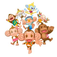 a group of cartoon monkeys standing next to each other