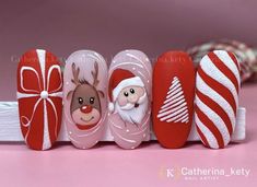 Santa Nail Art, Nail Noel, Nail Art Noel, Christmas Nail Art Easy, Santa Nails