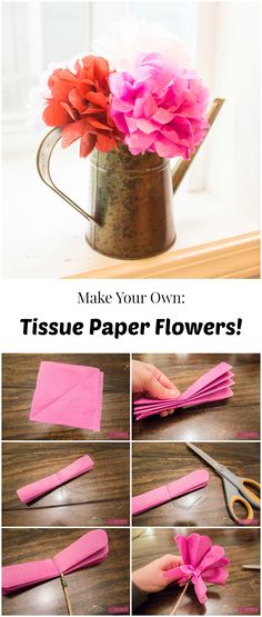 how to make tissue paper flowers in a watering can