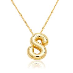 PRICES MAY VARY. Initial Balloon- This exquisite piece features a choice between a 14k Gold or White Gold letter pendant bubble, the same shape as the letter balloon. Letter Bubble- Solid pendants have a more textured feel, with holes punched in them to allow the chain to move freely.Necklace is 17"+2" adjustable chain. Any Occasions- Necklaces are designed to be the perfect gift for birthdays, special occasions, or any moment when you want to make someone feel cherished and celebrated. Perfect Every Jules Jewelry, Gold S Necklace, Gold B Necklace, Bubble Necklace Gold, S Letter Necklace, Balloon Letter Necklace, Cheap Christmas Wishlist Ideas, Cute Bday Gifts, Cheap Xmas Gifts