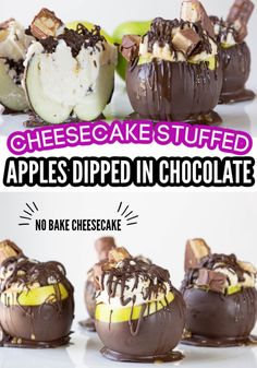 chocolate stuffed apples dipped in chocolate and topped with banana slices