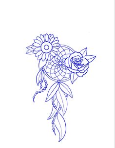 a drawing of a flower with leaves and beads