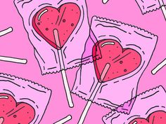 candy lollipops with hearts on them are shown in this seamless pattern