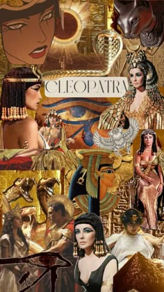 collage of egyptian women in gold and black