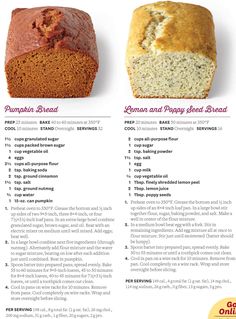 the recipe for pumpkin bread is shown here