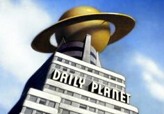 a large building with a giant yellow hat on top of it's head that says daily planet