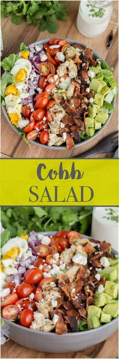 this cobb salad is loaded with bacon, lettuce and tomatoes