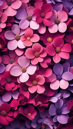 many pink and purple flowers are arranged in the shape of a wallpaper or background