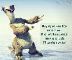 a slotty bear is dancing in the snow with a caption that reads, they say we learn from our mistakes that's why i'm making as many as possible