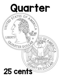 an image of two quarters with the words quarter and twenty dollars on them, in black and white