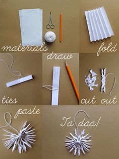 the instructions for how to make paper snowflakes are shown in spanish and english