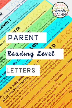 four different types of paper with the words parent reading level letters on them and an image of