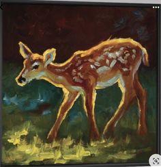 an acrylic painting of a baby deer