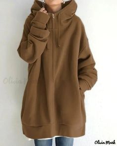 Color: coffee, Size: XL Solid Color Long Sleeve Outdoor Sweatshirt, Long Sleeve Solid Color Outdoor Sweatshirt, Long Sleeve Solid Sweatshirt With Pockets, Casual Brown Fleece Jacket For Cold Weather, Winter Solid Color Sweatshirt With Pockets, Winter Solid Sweatshirt With Pockets, Solid Color Hoodie For Outdoor Fall Wear, Long Sleeve Sweatshirt With Fleece Lining, Cozy Solid Hoodie With Pockets