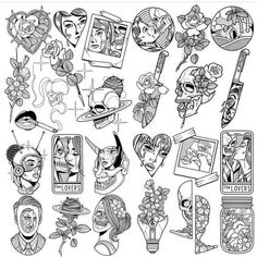 an image of tattoos and other things that can be seen in this coloring book page