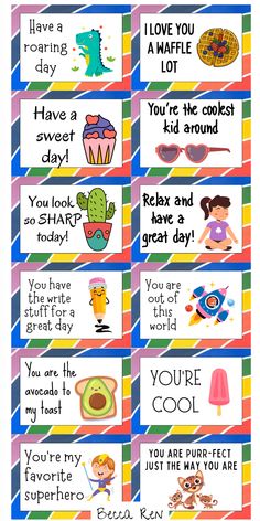 a poster with words and pictures for children's birthdays, including an image of a