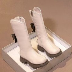 Elegant Knee High Boots - Momorii Creamy White