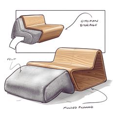 an image of a couch made out of wood and metal with instructions on how to fold it