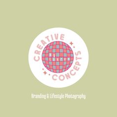 the creative logo for creative confects is shown in pink, green and blue