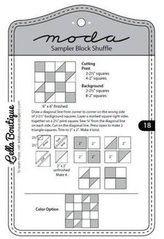 the modela sample sheet for quilting is shown in black and white, with text on