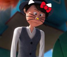 the animated character is wearing a cat hat