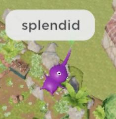 an image of a purple animal in the middle of a field with words spelling splendid