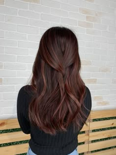 Balayage Hair Mahogany, Maroon And Brunette Hair, Dark Hair With Auburn Undertones, Hair Color Dimension Brunettes, Auburn Babylights Dark Hair, Brown Hair Mahogany Highlights, Brown Hair Ideas For Fall Brunettes, Brown Red Hair Color Balayage