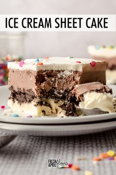 a slice of ice cream sheet cake on a plate