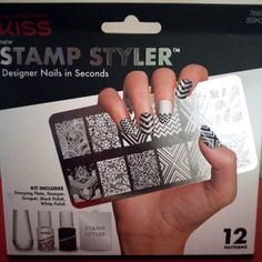 Brand New Kiss Nails Stamp Styler Designer Nail Kit Includes: Stamping Plate,Stamper, Scraper,Black Polish & White Polish Kiss Nails, White Polish, Black Polish, Stamping Plates, Nail Stamping, Nail Kit, Kiss, Womens Makeup, Nail Designs