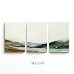 three abstract paintings on a white wall with the words canneciu above them