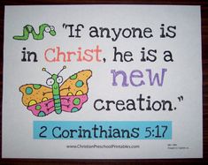 a cross stitch picture with the words, if anyone is in christ, he is a new creation 2 corintians 517