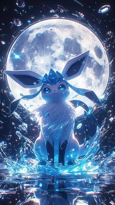 the pokemon movie poster is shown in front of a full moon with water droplets around it