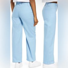 Length:41.5” Waistline:14” Rise:12.5” Inseam:28.5” Trendy Blue Straight Hem Pants, Blue Straight Hem Jeans For Work, Trendy Blue Pants With Straight Hem, Fitted Blue Jeans With Straight Hem, Blue Jeans With Pockets And Straight Hem, Trendy Blue Bottoms With Straight Hem, High Rise Blue Jeans For Workwear, Spring Workwear Light Indigo Jeans, Trendy Blue Jeans For Workwear