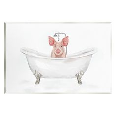 a painting of a pig sitting in a bathtub