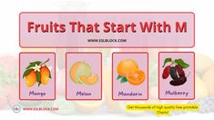 the fruits that start with m are labeled