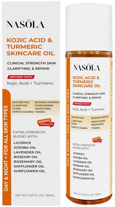 Amazon.com : Nasola Kojic Acid Turmeric Skincare Bio Pure Oil : Beauty & Personal Care Oil Skin Care, Skin Discoloration, Kojic Acid, Rosehip Oil, Lavender Oil, Jojoba Oil, Oil Blend