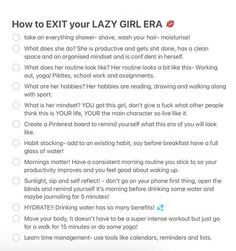 What To Do When Lazy, How To Improve Your Personality, New Me Tips, Getting It Together Quotes, How To Exit Lazy Girl Era, Exit Lazy Girl Era, Side Quest Ideas Real Life, How To Be More Extroverted, How To Not Be Lazy