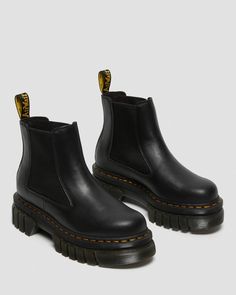 Audrick Nappa Leather Platform Chelsea Boots | Dr. Martens Dr Martens Audrick, Flat Chelsea Boots, Closet Refresh, Dr Martens Chelsea, Chunky Flats, Black Leather Chelsea Boots, Platform Chelsea Boots, Botas Chelsea, Full Volume