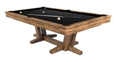 a pool table with two cues and one ball resting on the top, isolated against a white background