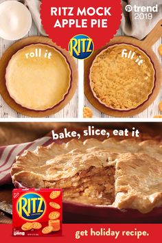 an advertisement for riz mock apple pie