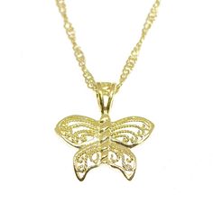 Small Butterfly necklace pendant 🌸 Product details: Handmade ring 🌸 Measurements: Weight - 2.6g Width of pendant - 0.67" (17mm) Height - 0.67" (17mm) 🌸Materials: High quality 2 micron 14k gold plating over brass 🌸 More info: All my jewelry is carefully wrapped and shipped in a lovely gift box, ready to be given as a gift. ♥ For more gold necklace click here: https://www.etsy.com/in-en/shop/lianie?ref=hdr_shop_menu&section_id=11771601 ♥ To get back to my shop click here: www.etsy.com/shop/Lia Butterfly Filigree Jewelry Gift, Butterfly-shaped Filigree Jewelry Gift, Butterfly Filigree Jewelry As A Gift, Butterfly Shaped Filigree Jewelry Gift, Gold Plated Butterfly Pendant Necklace, Elegant Butterfly Filigree Jewelry, Elegant Butterfly Shaped Filigree Jewelry, Gold Plated Butterfly Charm Jewelry, Gold Butterfly Necklace With Delicate Chain