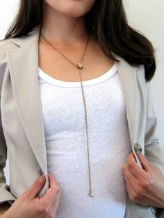 Moon and Star Lariat Necklace: Quick and Easy Jewelry Tutorial Easy Jewelry, Moon And Star, New Hobbies, Lariat Necklace, Star Necklace, Jewelry Tutorials, Jewelry Making Supplies, Diy Jewelry, Cross Necklace