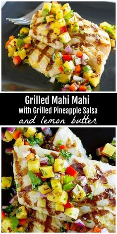 grilled mahi mahi with grilled pineapple salsa and lemon slivers