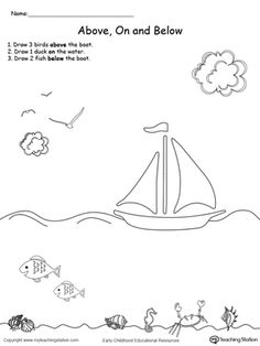 a coloring page with an image of a sailboat and other animals in the water