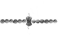 a black and white drawing of a beaded bracelet