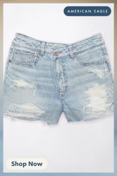 Rigid in the front. Stretchy in the back. Magic all over with innovative 50/50 construction/Comfort Stretch Waistband for an extra dose of comfy!/Light wash/Ripped American Eagle Jean Shorts, American Eagle Outfits, American Eagle Shorts, Mom Shorts, American Eagle Outfitters, American Eagle, Women Jeans, Shop Now, Girl Outfits