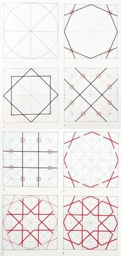 four different types of lines that are drawn in red and black on white paper, each with