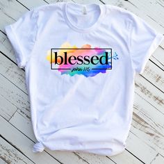 "Soft and comfy \"Blessed t-shirt\" Reminding ourselves how blessed we are no matter what is an awesome feeling! style it and embrace it.  Bella Canvas Runs true to size Soft tee New and improved design" Christian T Shirt Ideas, Christian Shirts Designs, Anniversary Decor, Spiritual Shirts, Blessed Shirt, Shirt Quotes, Embrace It, Christian Designs, Christian T Shirt