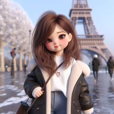 a girl in front of the eiffel tower with her hand on her hip